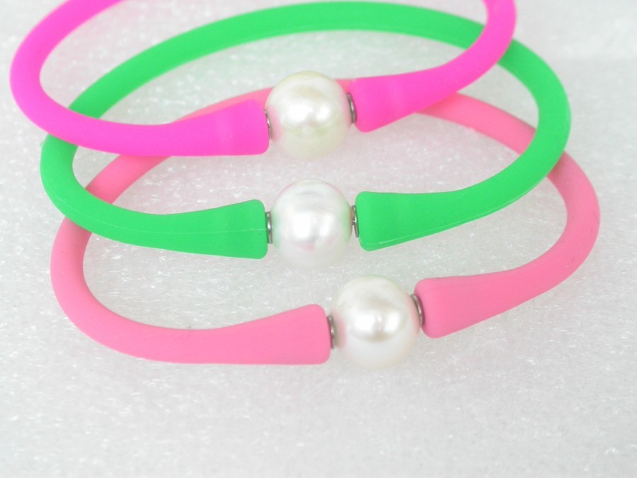 3pcs 10mm rubbery springy white pearl pink green roseo Silicone rubber Bracelet