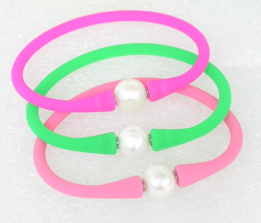 3pcs 10mm rubbery springy white pearl pink green roseo Silicone rubber Bracelet