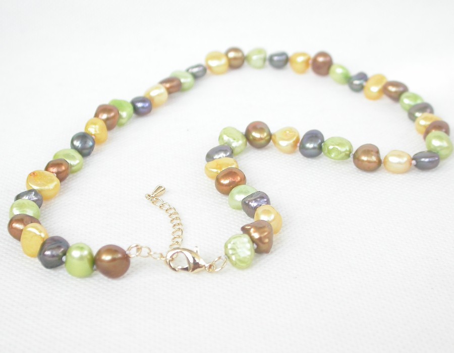 17" 9mm Baroque black yellow green coffee Multi-color freshwater pearls necklace