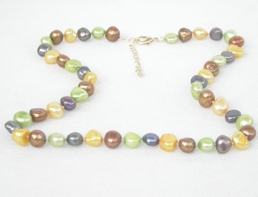 17" 9mm Baroque black yellow green coffee Multi-color freshwater pearls necklace