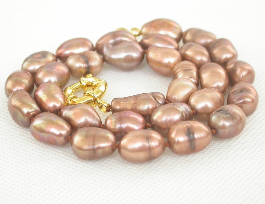 18" 15mm Baroque coffee Freeform potato freshwater pearl necklace c2467