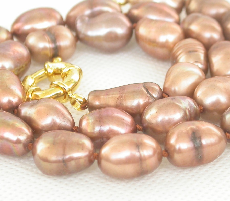 18" 15mm Baroque coffee Freeform potato freshwater pearl necklace c2467