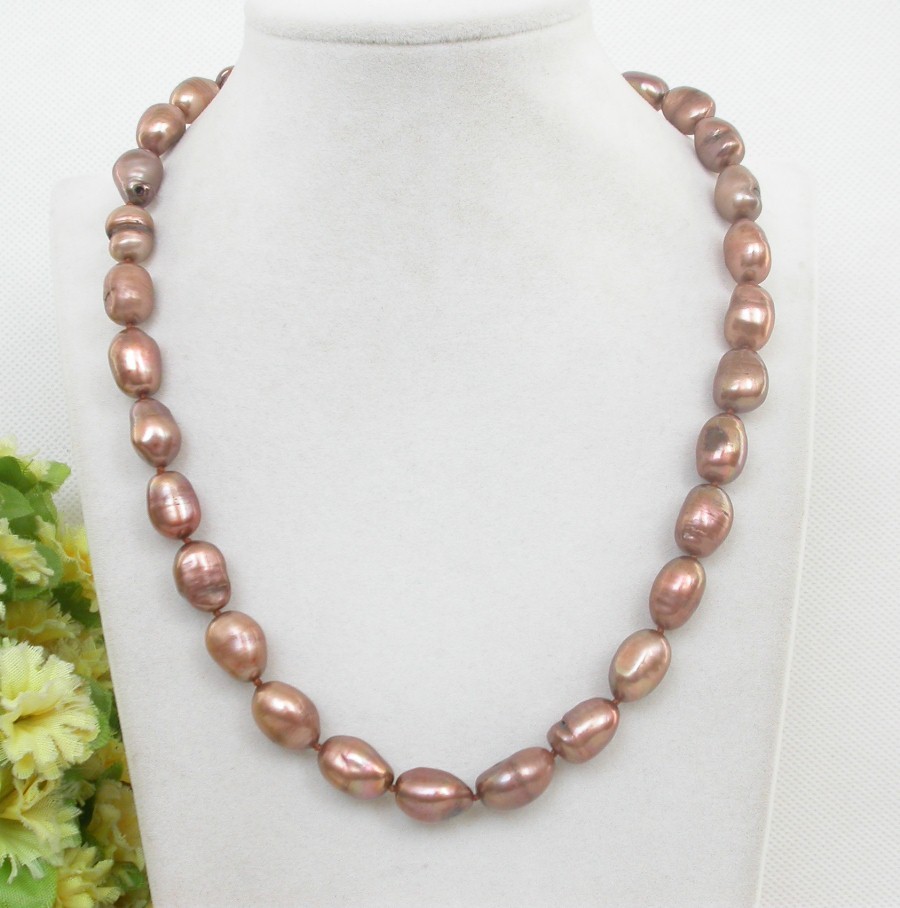 18" 15mm Baroque coffee Freeform potato freshwater pearl necklace c2467