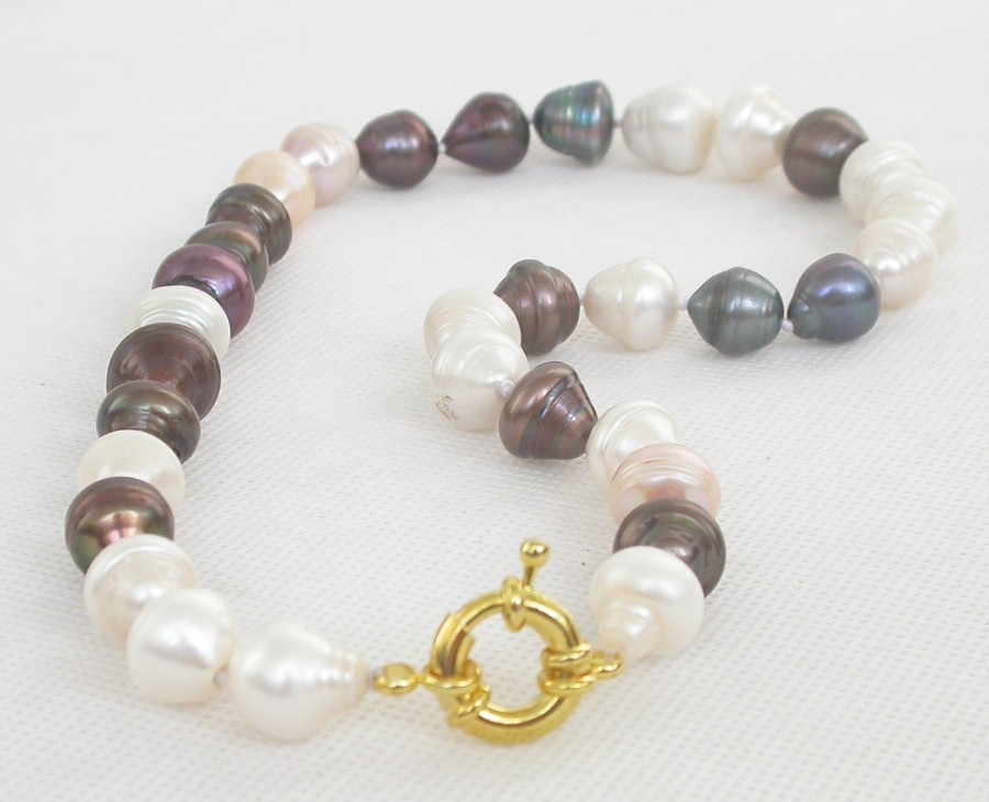 18" 14mm Baroque white coffee Multicolor round freshwater pearls necklace c2468