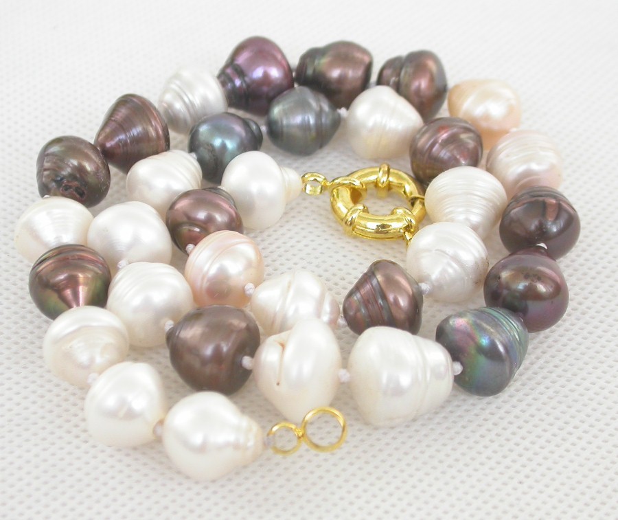 18" 14mm Baroque white coffee Multicolor round freshwater pearls necklace c2468