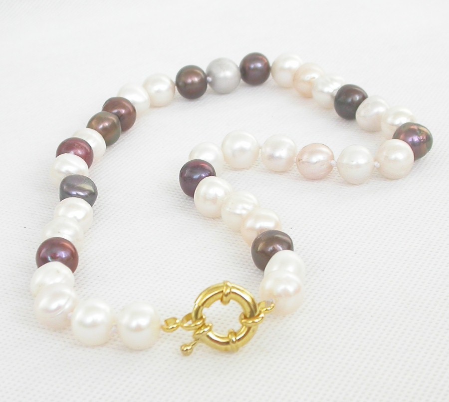18" 12mm Baroque white coffee Multicolor black round pearls necklace c2471