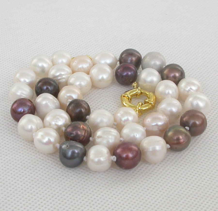 18" 12mm Baroque white coffee Multicolor black round pearls necklace c2471