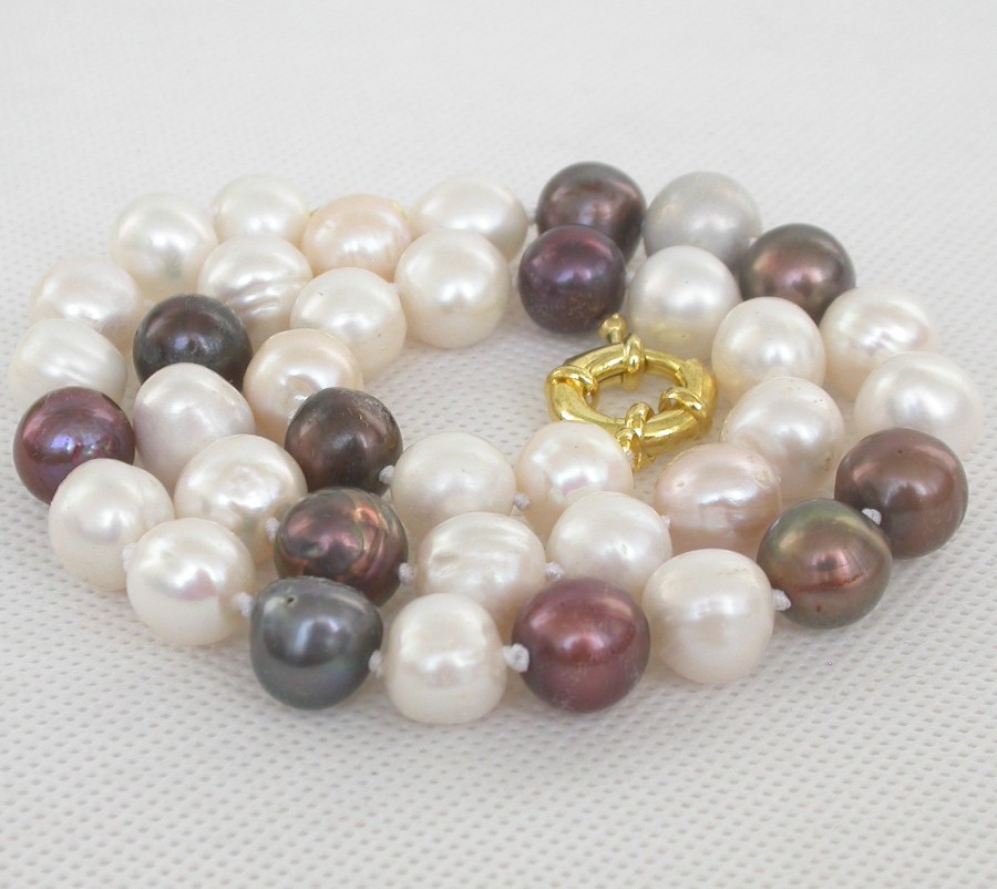 18" 12mm Baroque white coffee Multicolor black round pearls necklace c2471