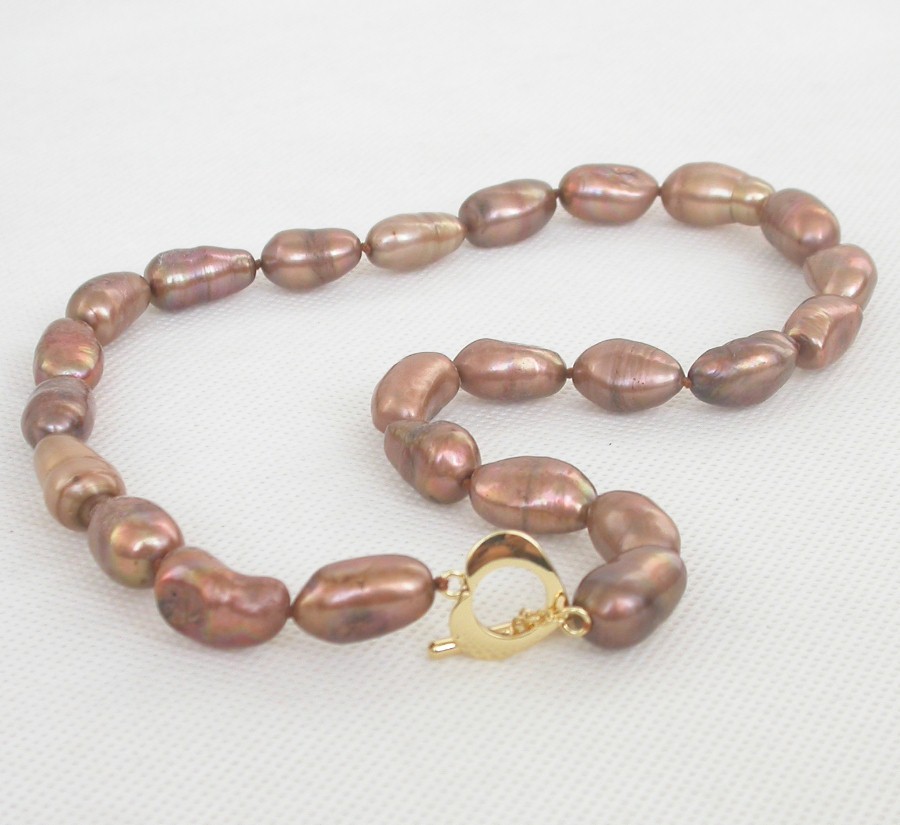 17" 18mm Baroque coffee Freeform potato freshwater pearls necklace c2472
