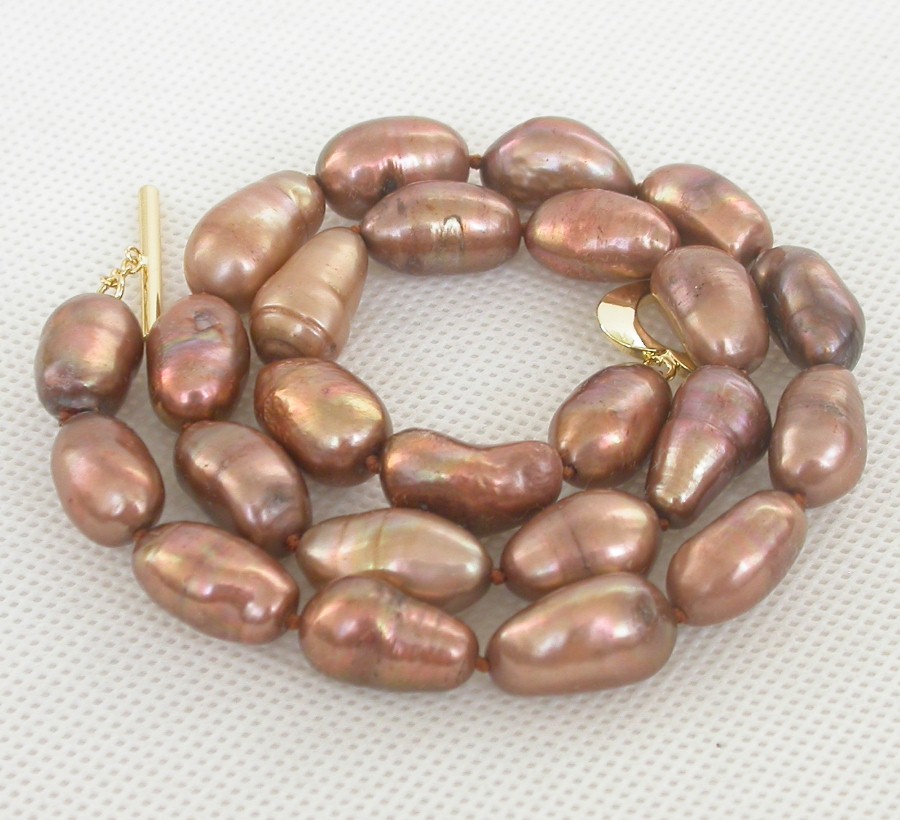 17" 18mm Baroque coffee Freeform potato freshwater pearls necklace c2472