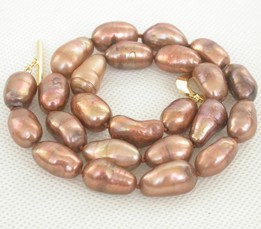 17" 18mm Baroque coffee Freeform potato freshwater pearls necklace c2472