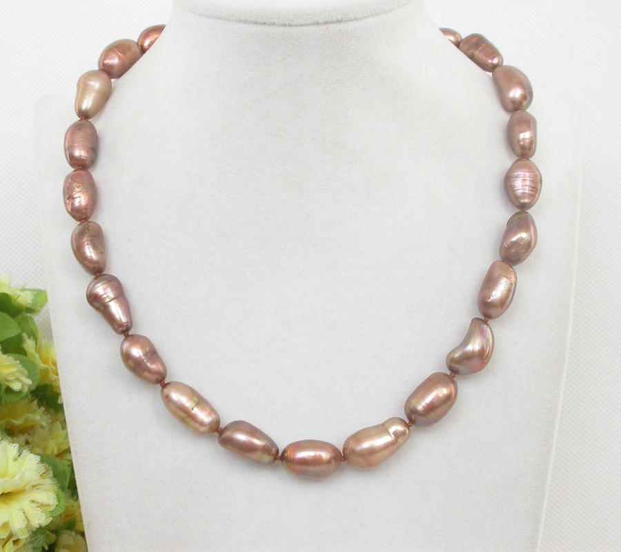 17" 18mm Baroque coffee Freeform potato freshwater pearls necklace c2472