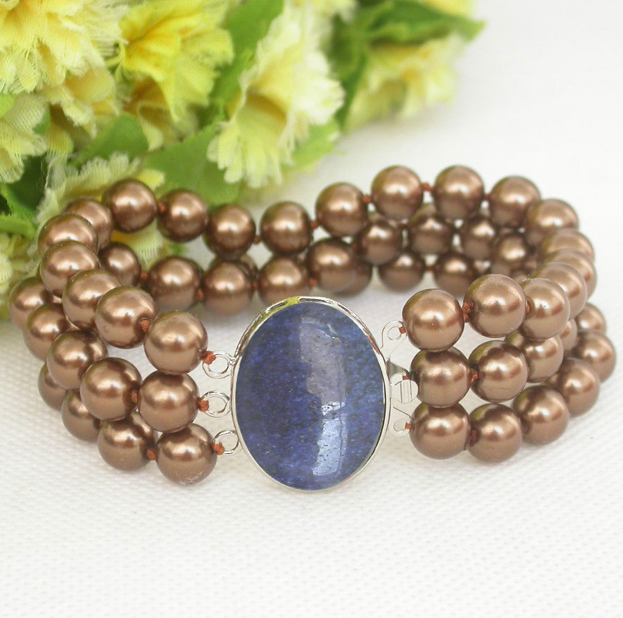 Selectable 8" 7.5" 8mm 10mm 3row coffee round south sea shell pearls Bracelet