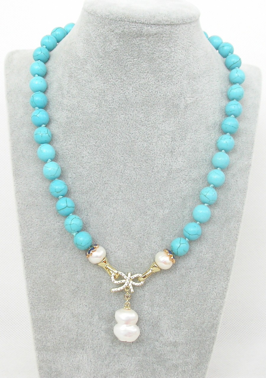 AAA 18" 10mm sky-blue turquoise white Reborn keshi pearls pendant necklace c2099