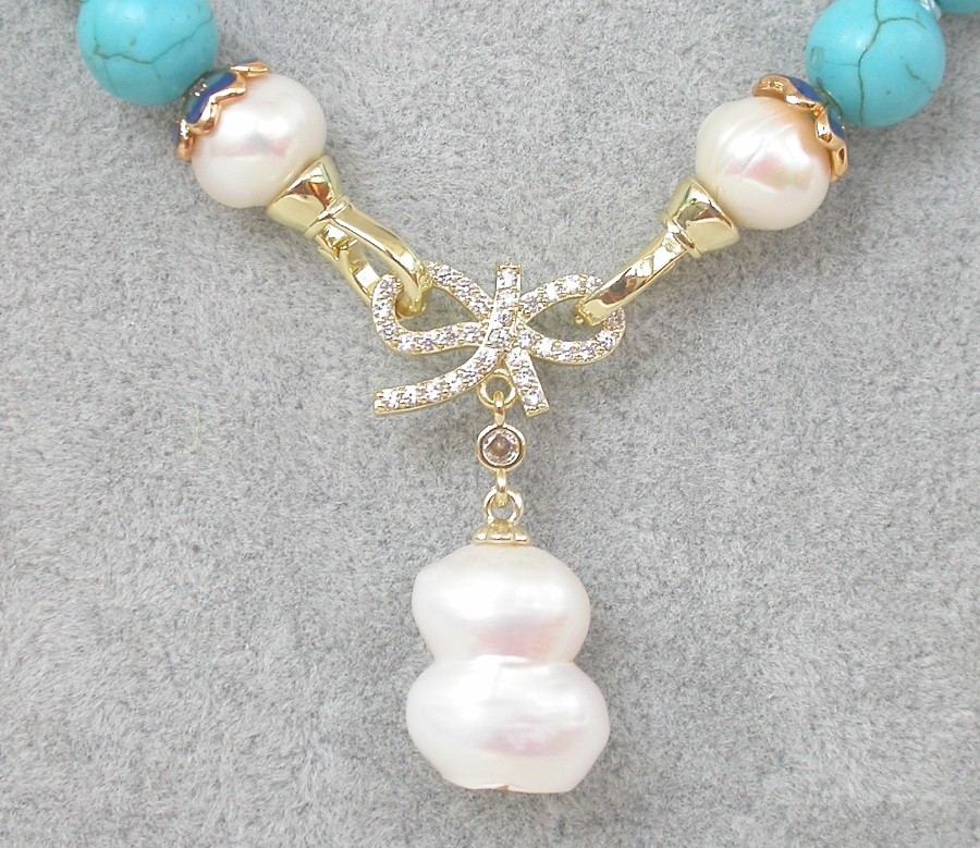 AAA 18" 10mm sky-blue turquoise white Reborn keshi pearls pendant necklace c2099