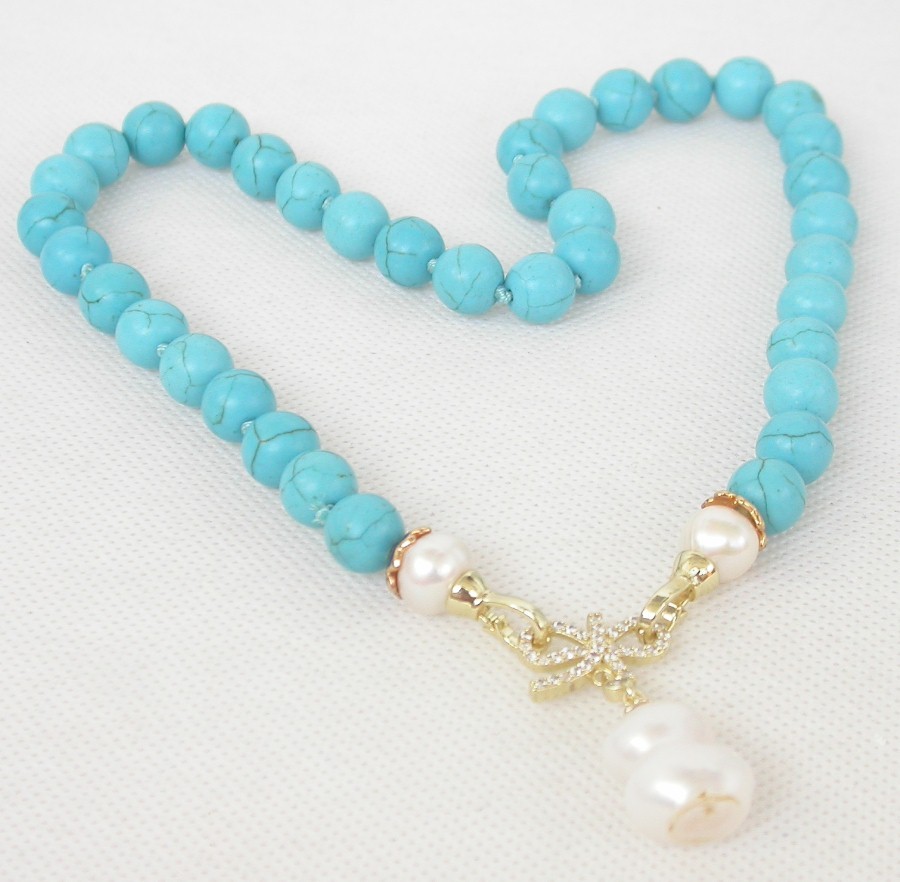 AAA 18" 10mm sky-blue turquoise white Reborn keshi pearls pendant necklace c2099