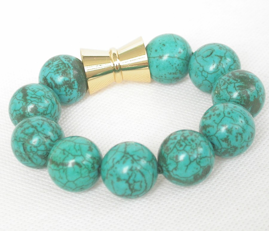 AAA natural 8" 18mm round green turquoise bead bracelet magnet clasp c2131
