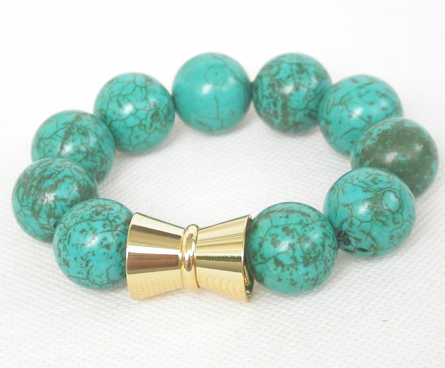 AAA natural 8" 18mm round green turquoise bead bracelet magnet clasp c2131