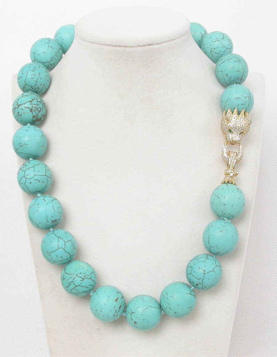AAA natural 16"-30" 20mm round sky-blue turquoise beads necklace leopard GIFT