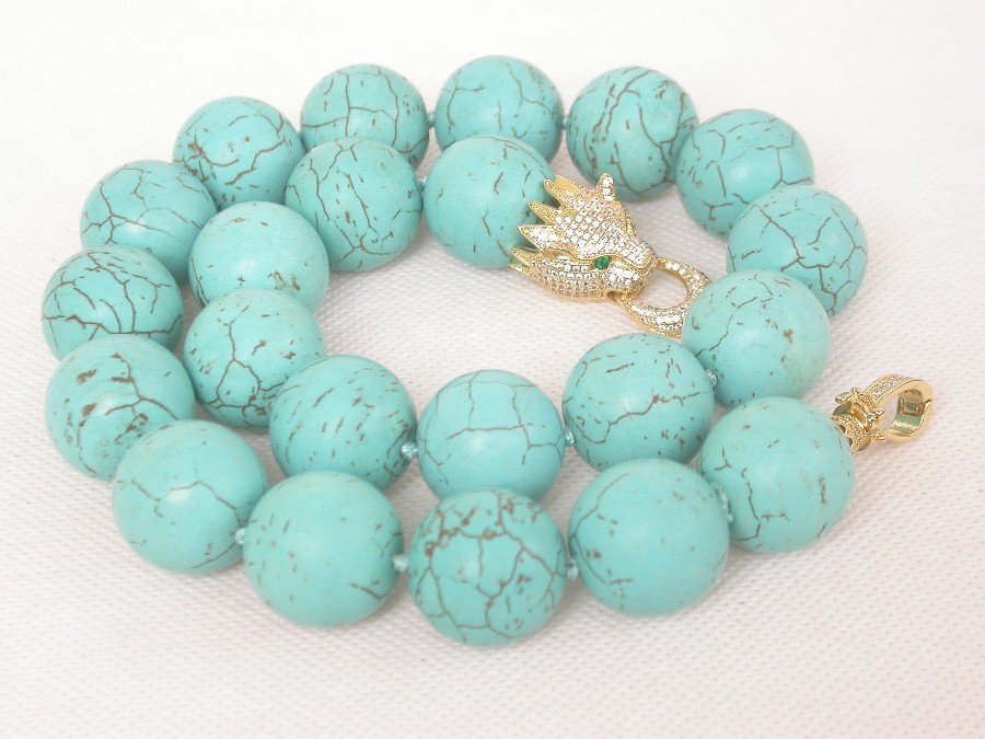 AAA natural 16"-30" 20mm round sky-blue turquoise beads necklace leopard GIFT
