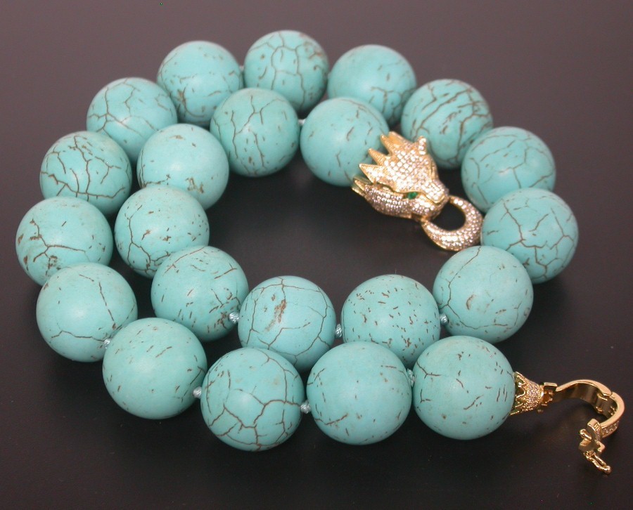 AAA natural 16"-30" 20mm round sky-blue turquoise beads necklace leopard GIFT
