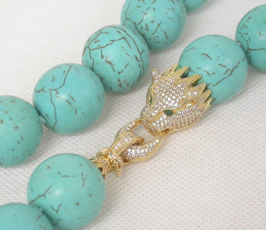 AAA natural 16"-30" 20mm round sky-blue turquoise beads necklace leopard GIFT