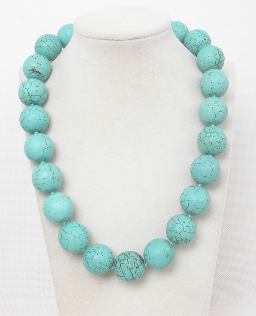 AAA natural 16"-30" 20mm round sky-blue turquoise beads necklace leopard GIFT