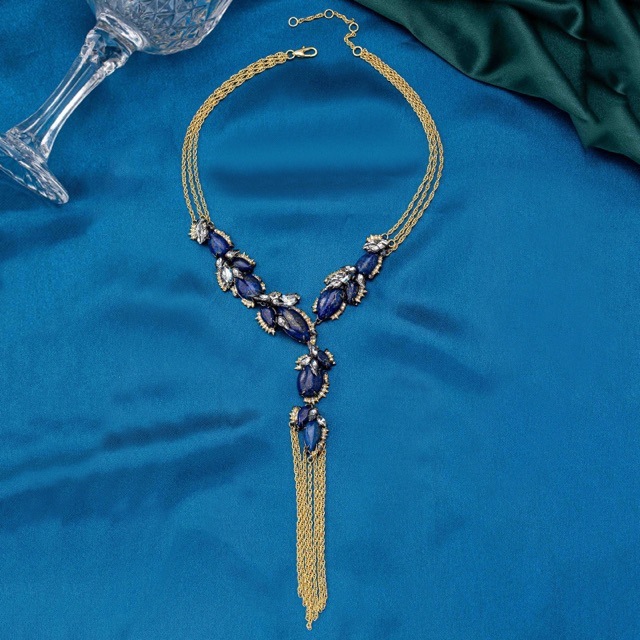 stylish natural baroque blue lapis lazuli zircon necklace filled gold macrame