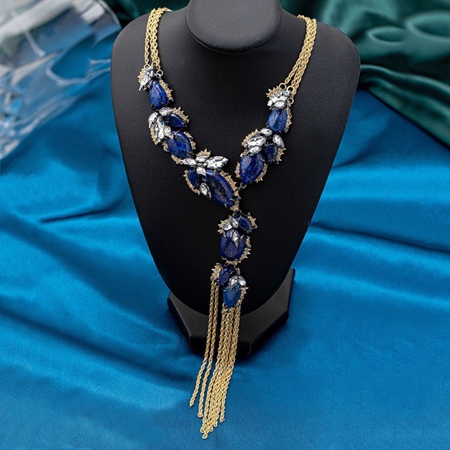 stylish natural baroque blue lapis lazuli zircon necklace filled gold macrame