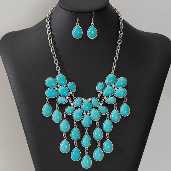 stylish 18-21" natural baroque drip sky-blue turquoise necklace Earrings c2142