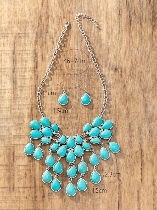 stylish 18-21" natural baroque drip sky-blue turquoise necklace Earrings c2142