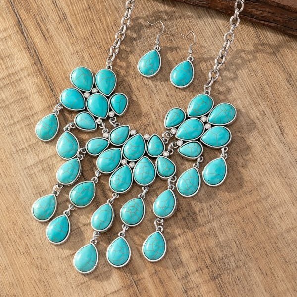 stylish 18-21" natural baroque drip sky-blue turquoise necklace Earrings c2142