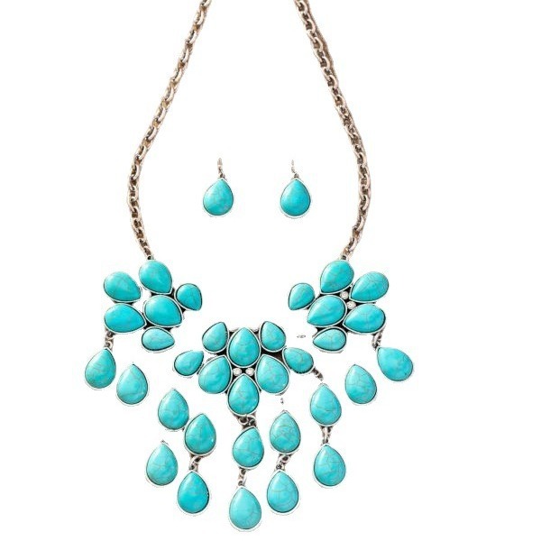 stylish 18-21" natural baroque drip sky-blue turquoise necklace Earrings c2142