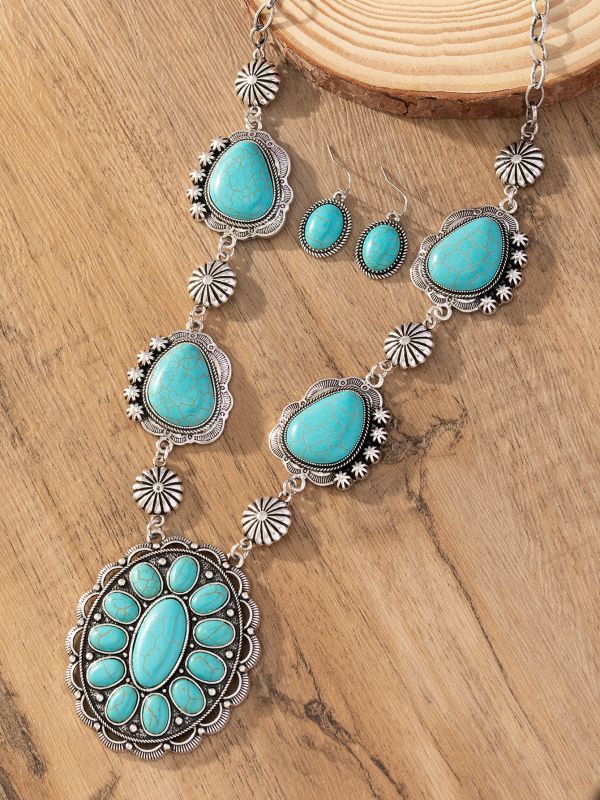 stylish 27-29" natural baroque sky-blue turquoise necklace Earrings c2143