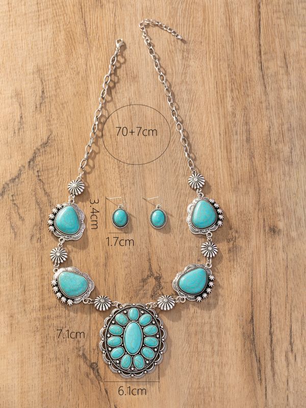 stylish 27-29" natural baroque sky-blue turquoise necklace Earrings c2143