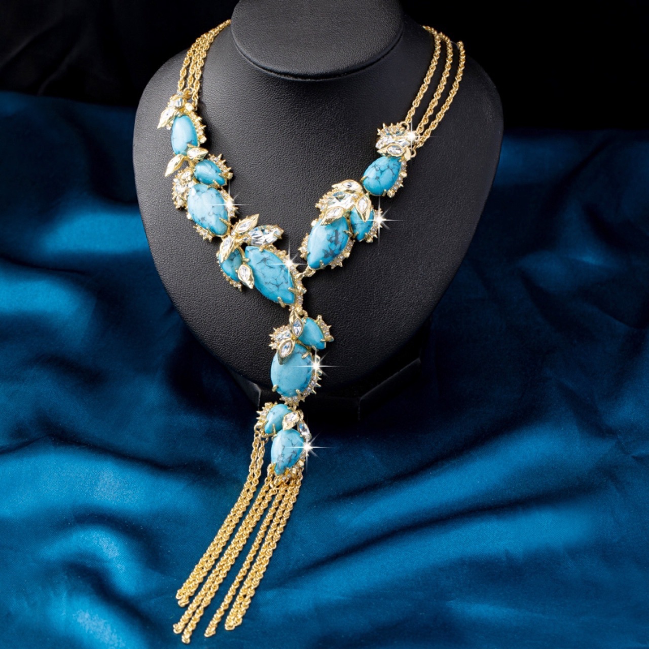 stylish natural baroque sky-blue turquoise zircon necklace filled gold macrame