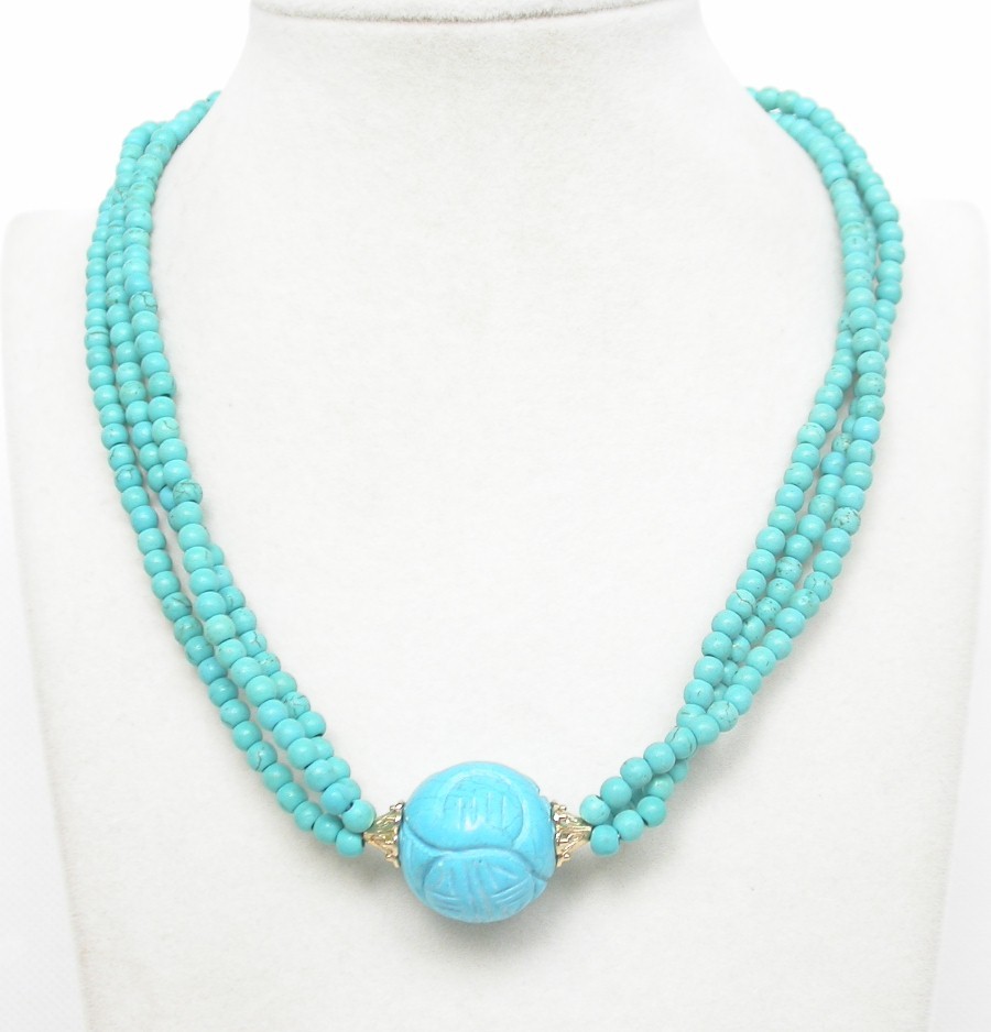 natural adjustable 17" 3row 20mm Baroque round blue turquoise necklace c2154