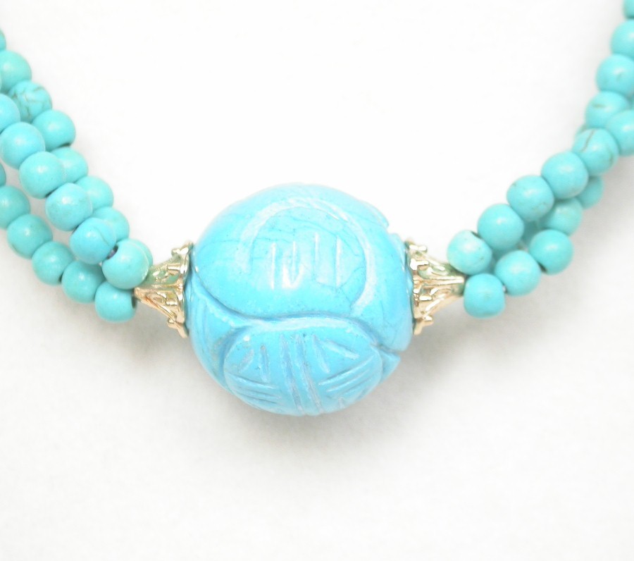 natural adjustable 17" 3row 20mm Baroque round blue turquoise necklace c2154
