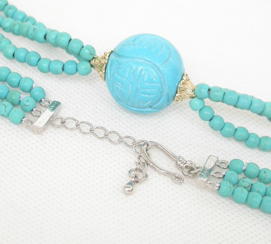 natural adjustable 17" 3row 20mm Baroque round blue turquoise necklace c2154