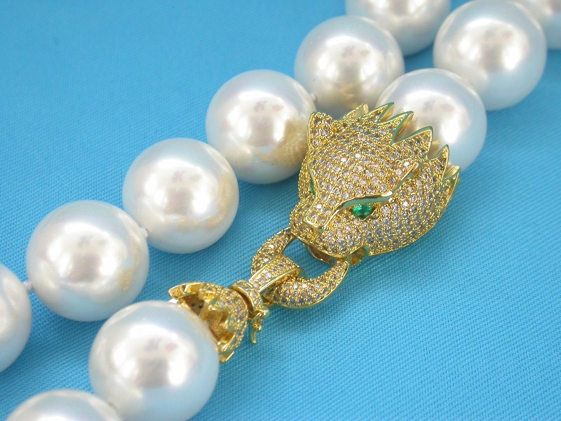 Selectable AAA 19" 12mm 14mm 16mm round white south sea shell pearls necklace panther clasp