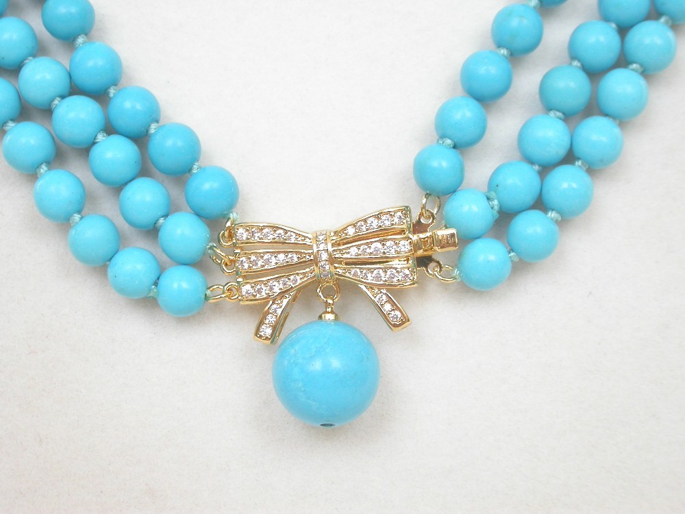 AAA natural 18" 3row 6-10mm round sky-blue Turquoise Beads Strand necklace 9K