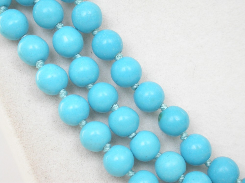 AAA natural 18" 3row 6-10mm round sky-blue Turquoise Beads Strand necklace 9K