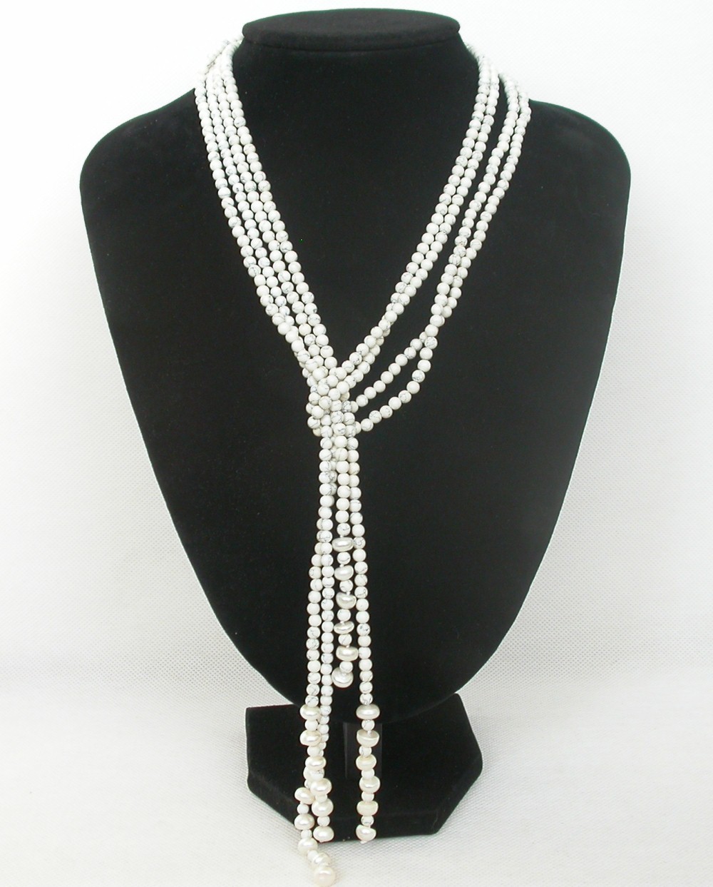 natural Long 46" 2pcs 4mm round white turquoise beads Strand pearl necklace c2273
