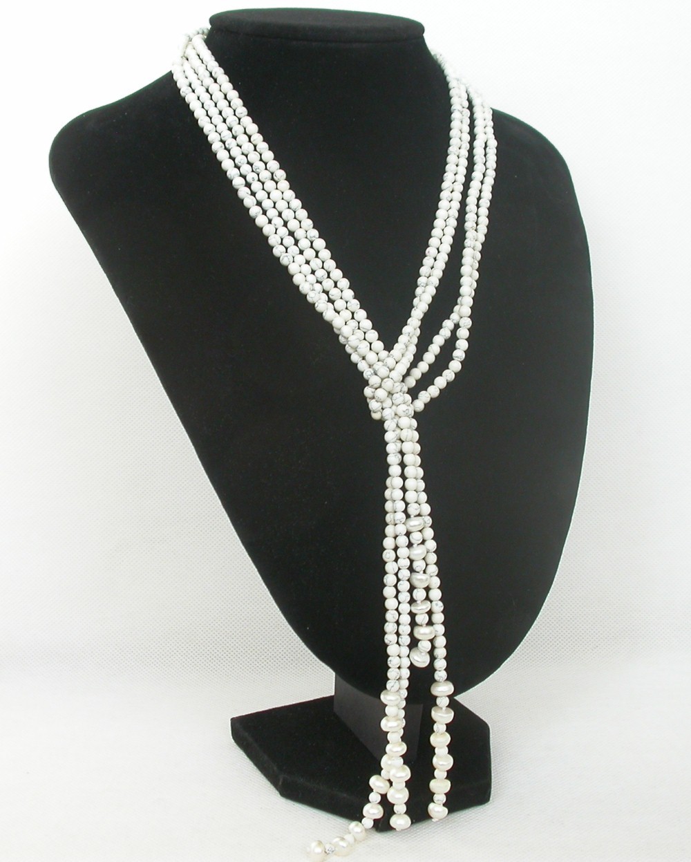 natural Long 46" 2pcs 4mm round white turquoise beads Strand pearl necklace c2273