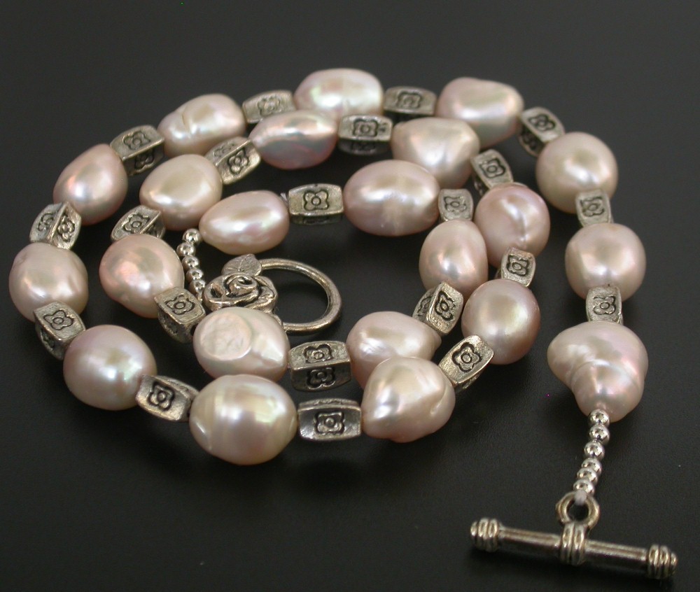 natural 20" 13mm Baroque Purple pearls bead Strand necklace Tibetan silver clasp
