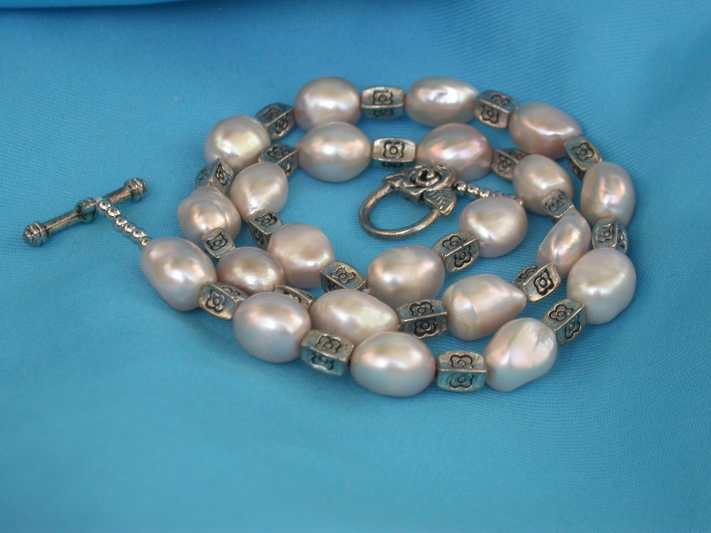 natural 20" 13mm Baroque Purple pearls bead Strand necklace Tibetan silver clasp