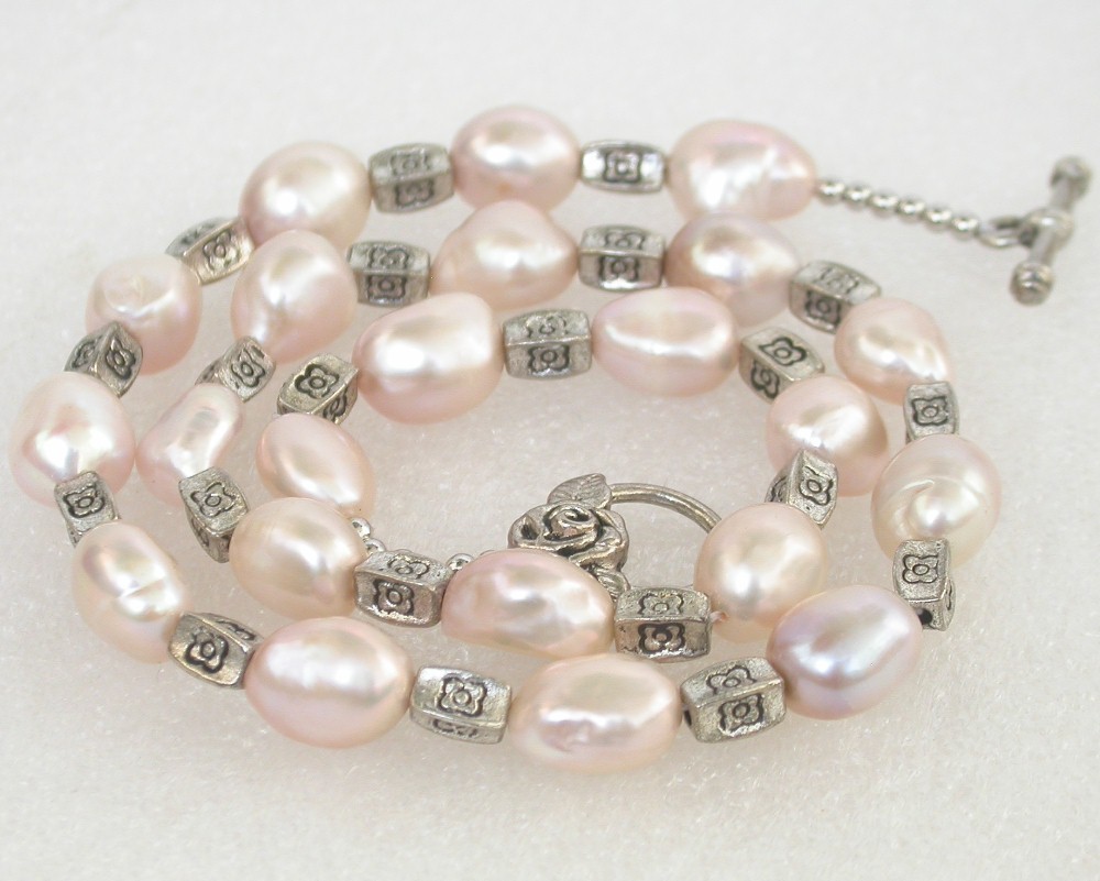 natural 20" 13mm Baroque Purple pearls bead Strand necklace Tibetan silver clasp