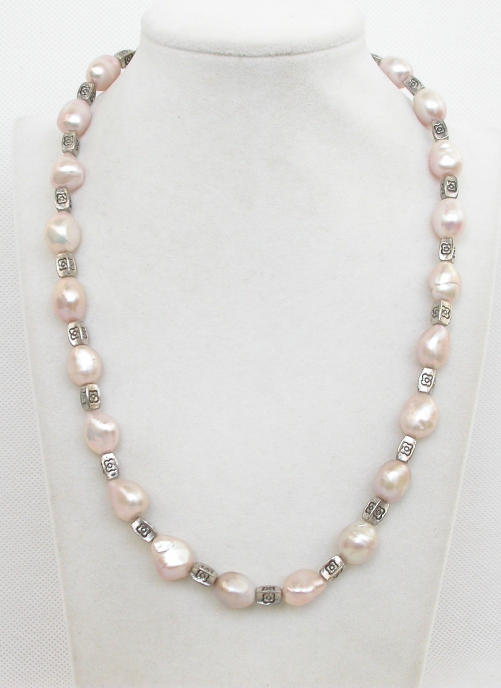 natural 20" 13mm Baroque Purple pearls bead Strand necklace Tibetan silver clasp