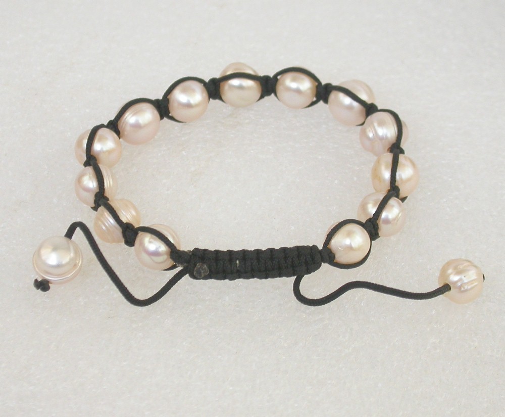 Adjustab 11mm round natural pink purple cultured pearl beads Bracelet c2318