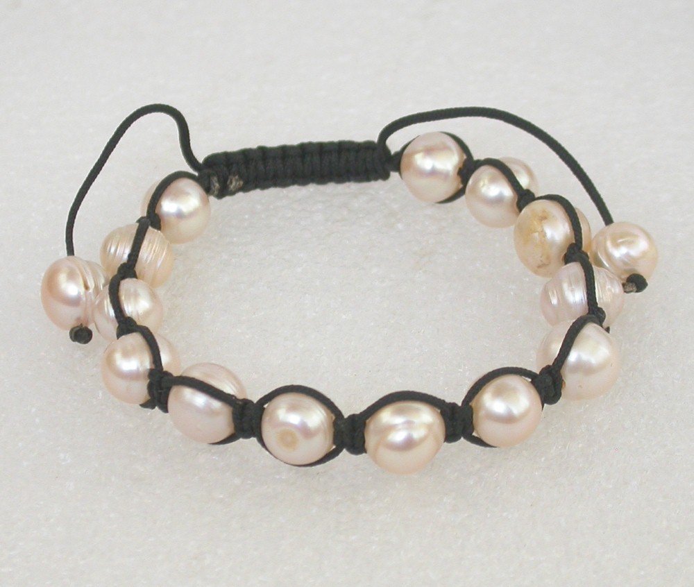 Adjustab 11mm round natural pink purple cultured pearl beads Bracelet c2318